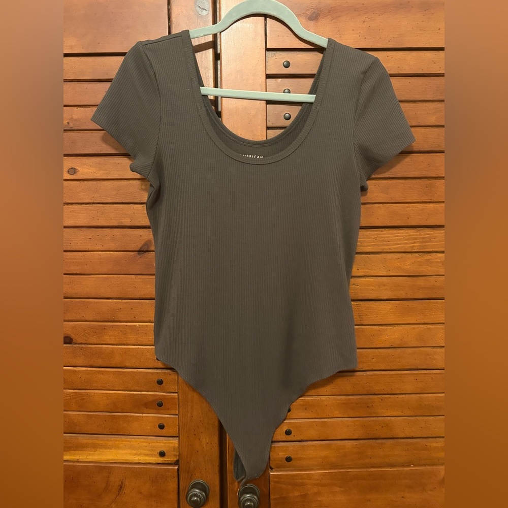 American Eagle Outfitters Ribbed Scoop Neck Bodysuit - Charcoal